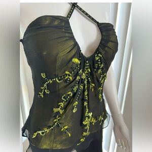 Vintage SCALA 100% Silk Beaded Halter Top - Wimsigoth Fairycore Y2K (EUC) Size S
